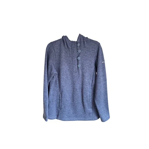 Columbia Darling Days Women's Blue Heathered Fleece Hoodie Pullover Snap Neck L - Picture 1 of 7